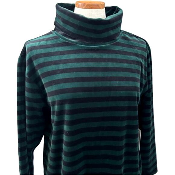 Vintage NWT Sag Harbor Velour Cowl Neck Top M Deadstock Green Black Striped 90s - Picture 1 of 10